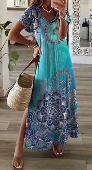 Women Artistic Boho Print Maxi Dress Ivyshape