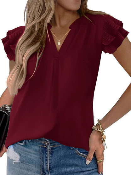 Women Lightweight Button-Front Flutter Sleeve Top Ivyshape