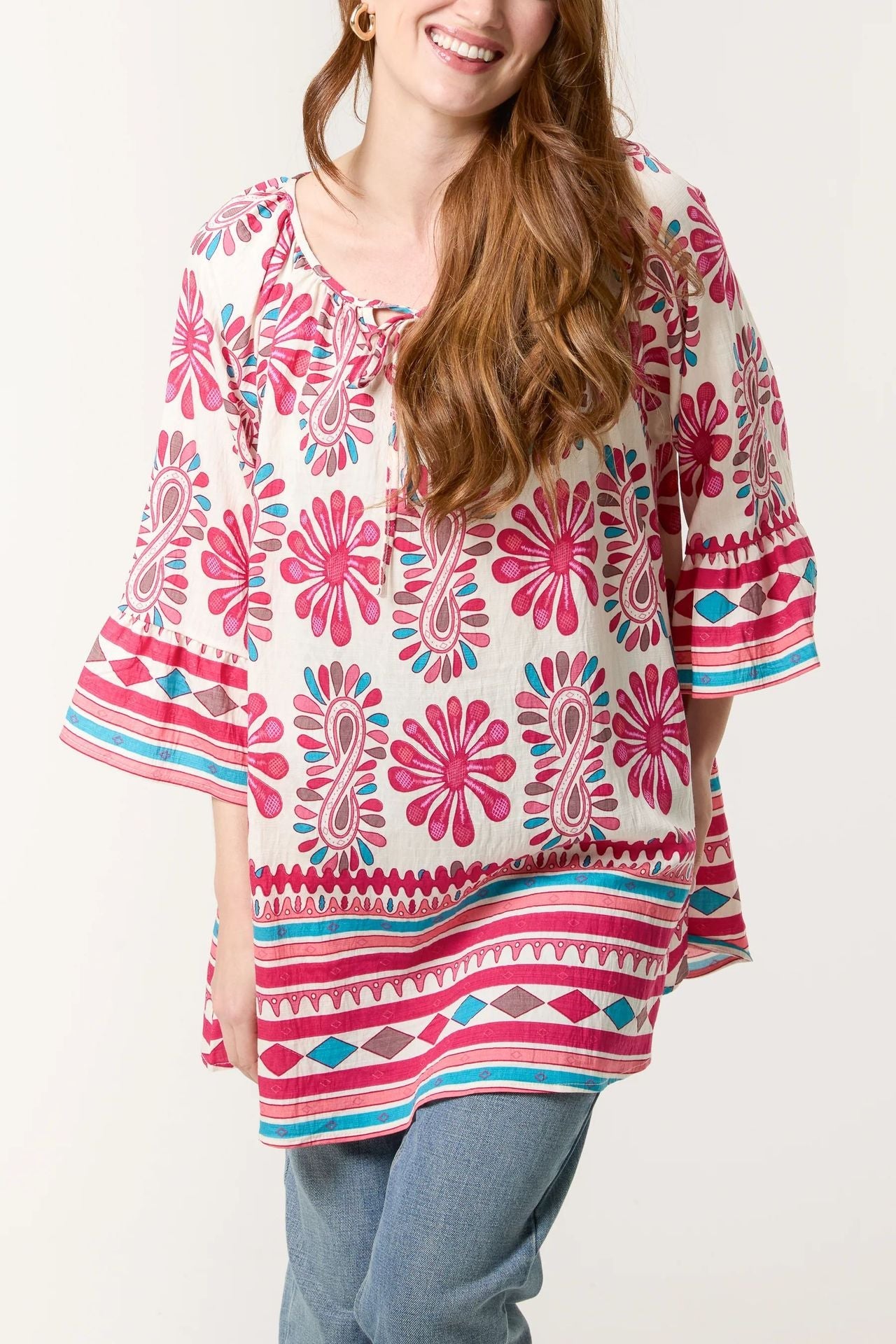 Women's Bohemian-inspired floral pattern tunic top Ivyshape