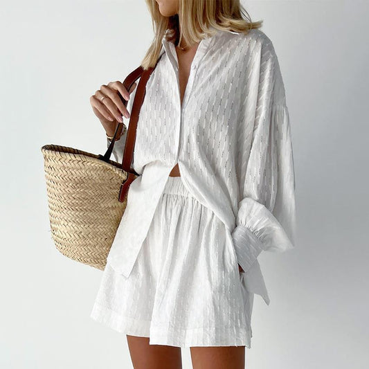 Ladies two-piece set with airy blouse and comfortable shorts Ivyshape