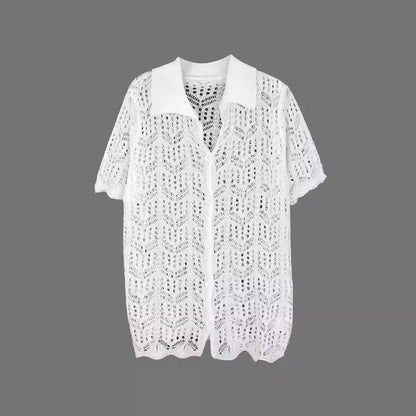 Women's crocheted beach cover-up jacket with a loose fit and trendy design Ivyshape