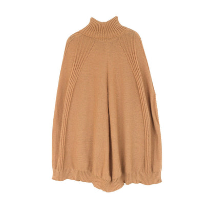 Women’s Knit Poncho with Roll Neck and Textured Design Ivyshape