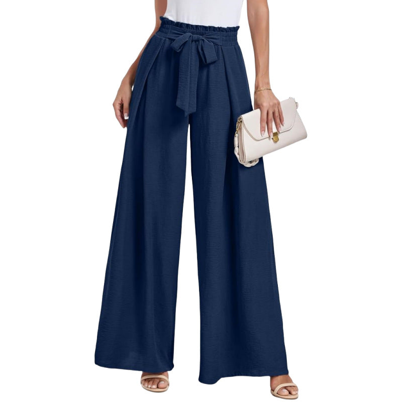Ladies Wide High Waist Pants with Tie Belt and Elegant Style Ivyshape
