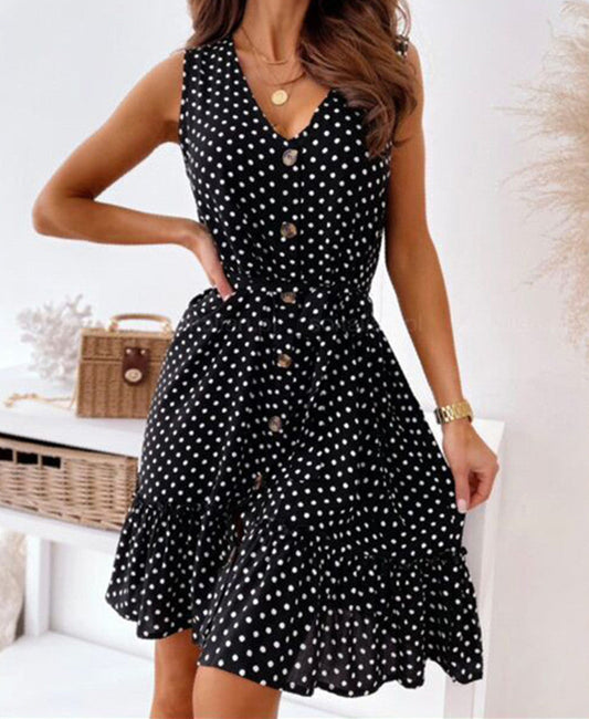 Women's summer dress with button placket and voluminous hem Ivyshape