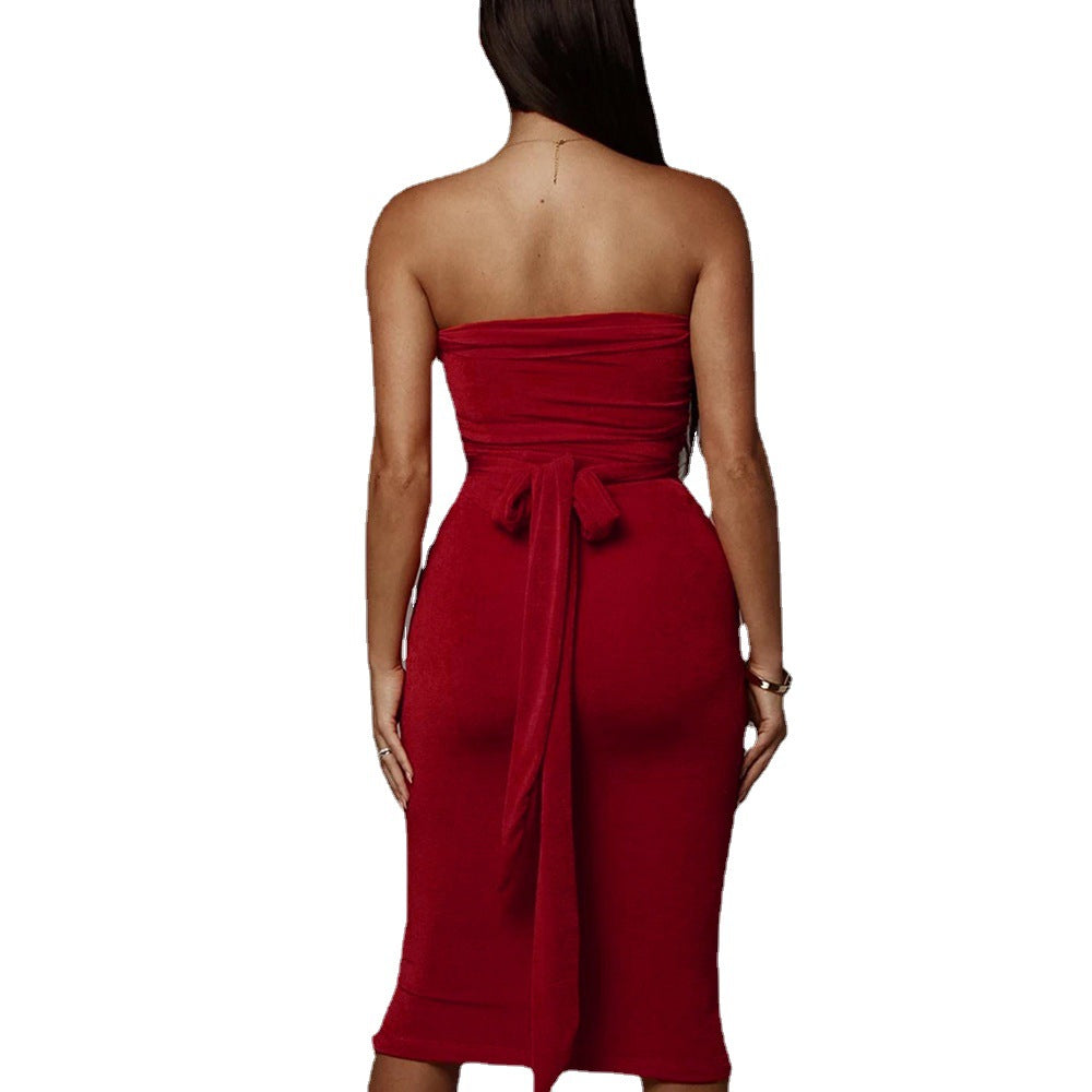 Women's Off-Shoulder Ruffled Midi Dress Ivyshape