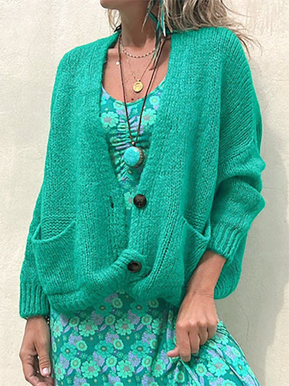 Women's casual knit cardigan with open cut and patch pockets Ivyshape