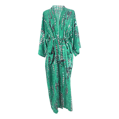 Women’s summer light beach kimono with artistic batik design Ivyshape