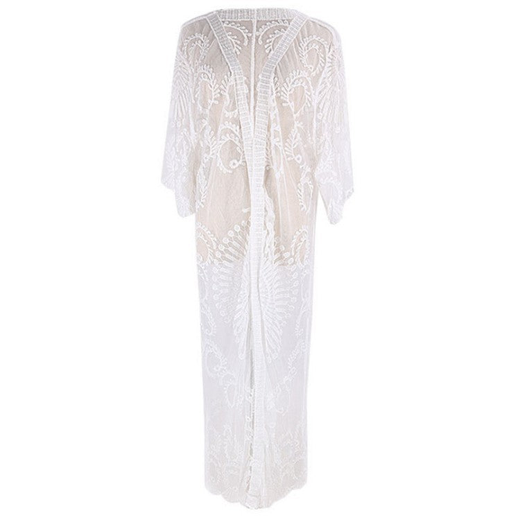 Women's crochet beach cover-up with elegant lace pattern Ivyshape