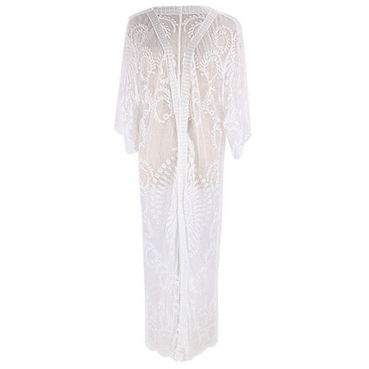 Women's crochet beach cover-up with elegant lace pattern Ivyshape