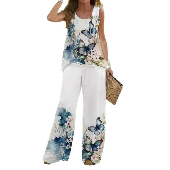 Women's Floral Print Relaxed Two-Piece Set Ivyshape