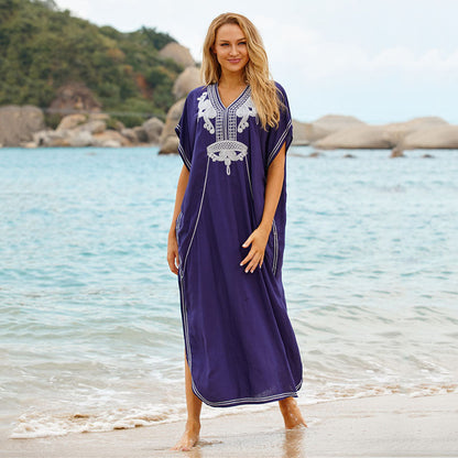 Women’s beach kaftan with intricate embroidery details and asymmetric hem Ivyshape