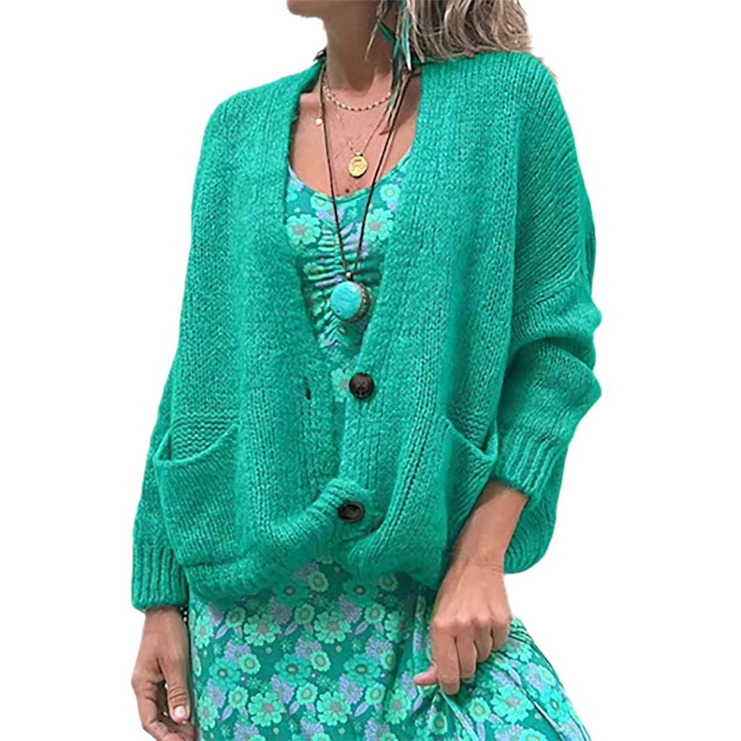 Women's casual knit cardigan with open cut and patch pockets Ivyshape