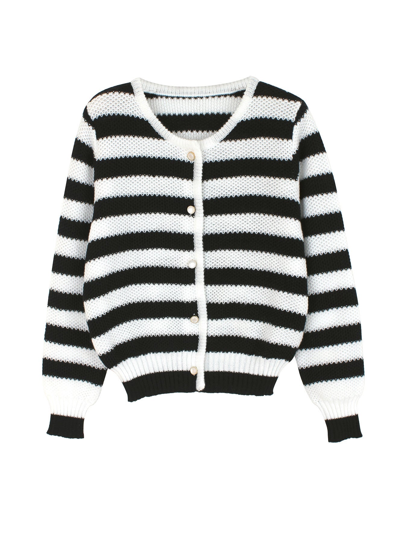 Women striped knitted cardigan with button detail and loose fit Ivyshape
