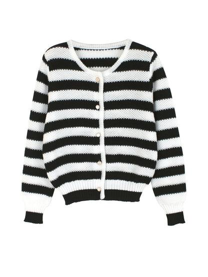 Women striped knitted cardigan with button detail and loose fit Ivyshape
