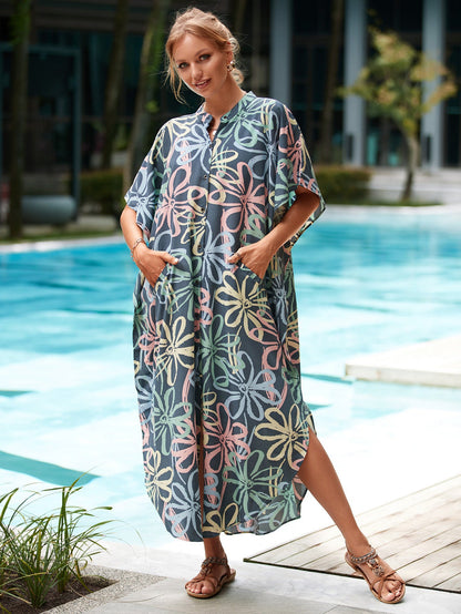 Ladies beach dress with unique leopard print and side slit Ivyshape