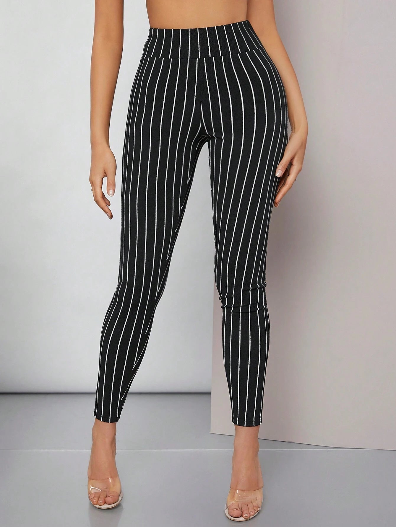 Women High-Waisted Vertical Stripe Leggings Ivyshape