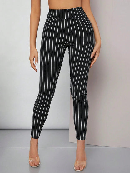 Women High-Waisted Vertical Stripe Leggings Ivyshape