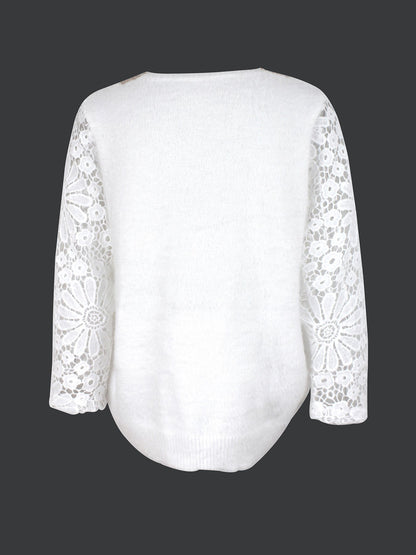 Ladies airy crochet shirt with V-neck and lace inserts Ivyshape