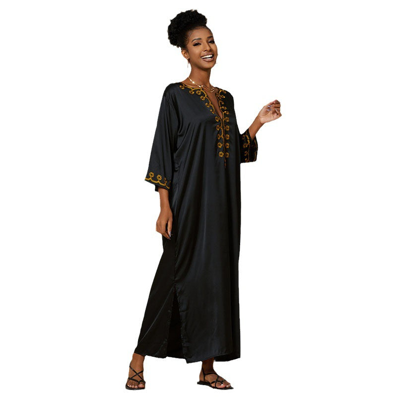 Ladies Elegant Kaftan Robe with Artistic Embroidery Ivyshape
