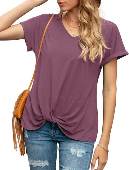 Women's Knot V-Neck Casual Top Ivyshape
