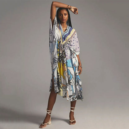 Women’s maxi dress with floral design and V-neck Ivyshape