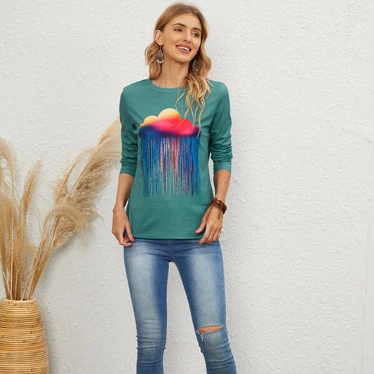 Women's Long Sleeve Shirt with Colorful Graphic Design Ivyshape