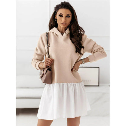 Ladies Hooded Dress with Ruffled Hem and Casual Cut Ivyshape