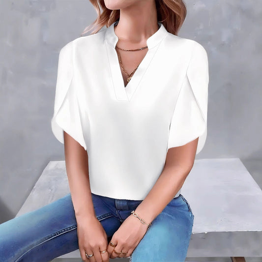 Women's blouse with modern stand-up collar and oversized sleeves Ivyshape