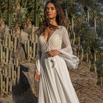 Women's Maxi Maternity Dress with Elegant Lace Sleeves Ivyshape