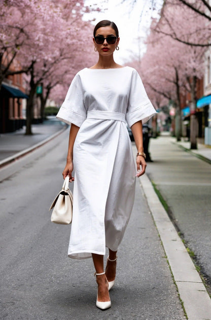 Ladies Elegant Wrap Dress with Wide Cut Sleeves and Fitted Design Ivyshape