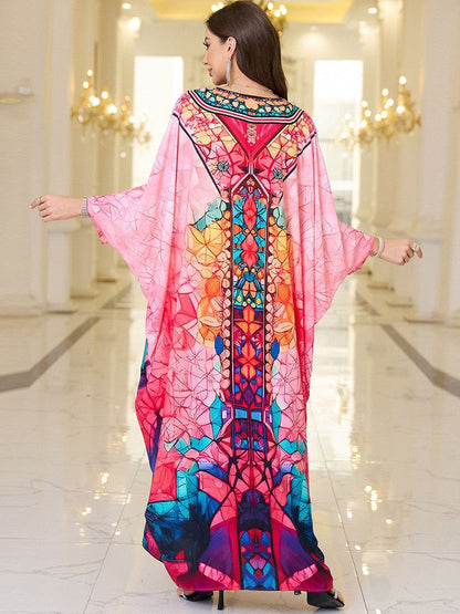 Ladies Kaftan with artistic ethnic pattern and side slits Ivyshape