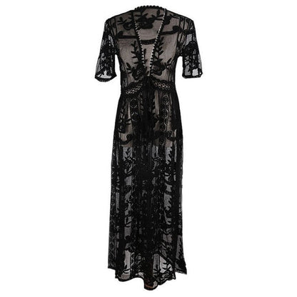 Women's airy crochet beach cover-up with floral details Ivyshape