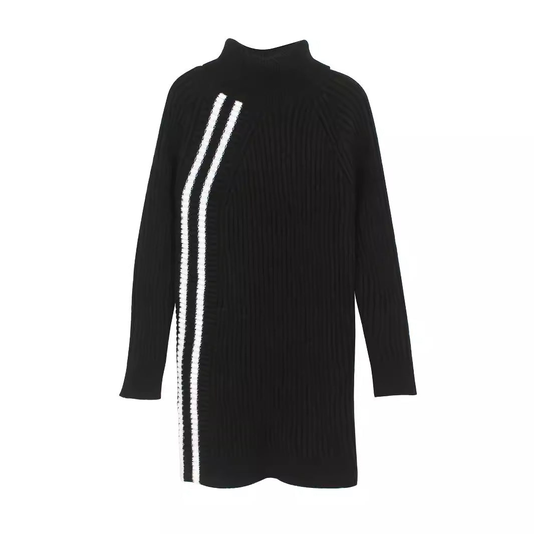 Women's elegant knitted dress with high collar and textured design Ivyshape