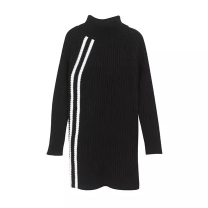 Women's elegant knitted dress with high collar and textured design Ivyshape