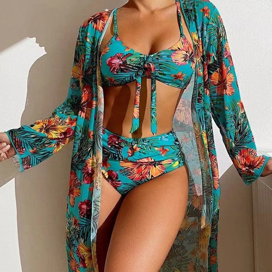 Women's beach kimono with floral pattern and side slit Ivyshape