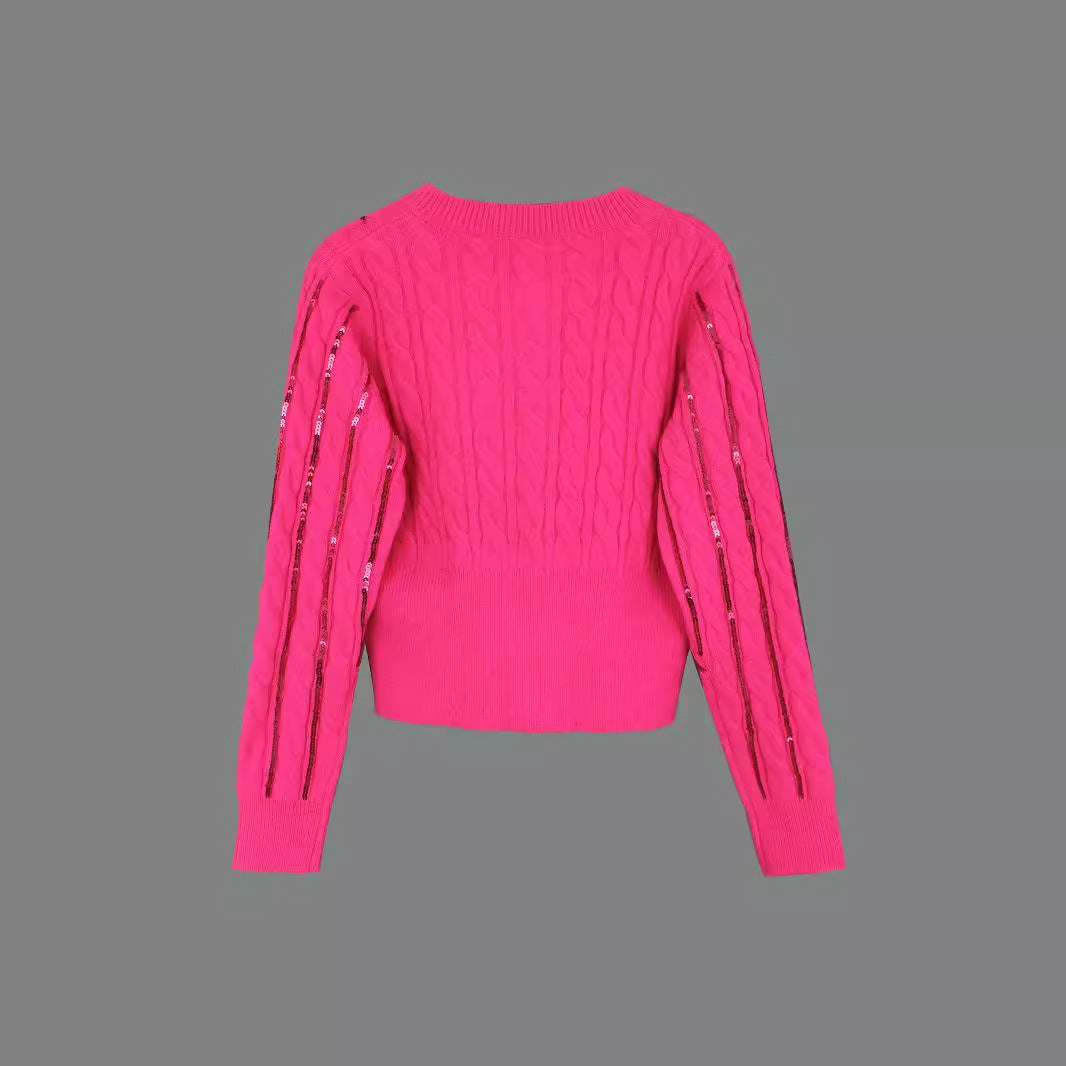 Ladies fashionable knit cardigan with sparkling sequins Ivyshape
