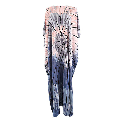 Women's kaftan with timeless batik pattern and elegant V-neck Ivyshape