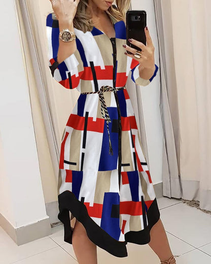 Ladies tunic dress with asymmetrical hem and striped design Ivyshape