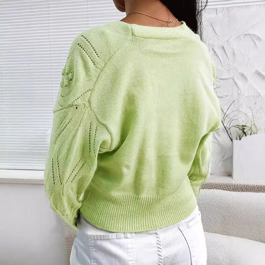 Ladies fashionable knitted cardigan with floral applications Ivyshape