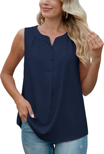 Women button closure sleeveless blouse Ivyshape