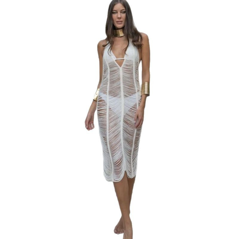 Ladies Transparent Crochet Beach Robe with Seductive Slit Ivyshape