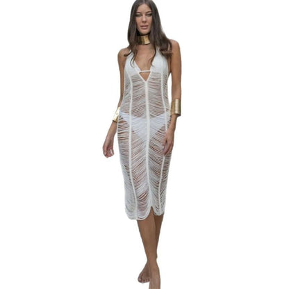 Ladies Transparent Crochet Beach Robe with Seductive Slit Ivyshape
