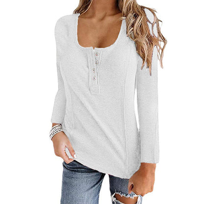 Women's long sleeve shirt with textured rib design and button placket Ivyshape