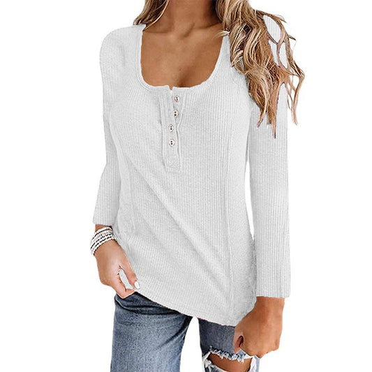 Women's long sleeve shirt with textured rib design and button placket Ivyshape