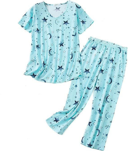 Women's Patterned Pajama Set with T-Shirt and Pants Ivyshape