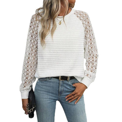 Women's sweatshirt with decorative crochet sleeves and textured fabric Ivyshape