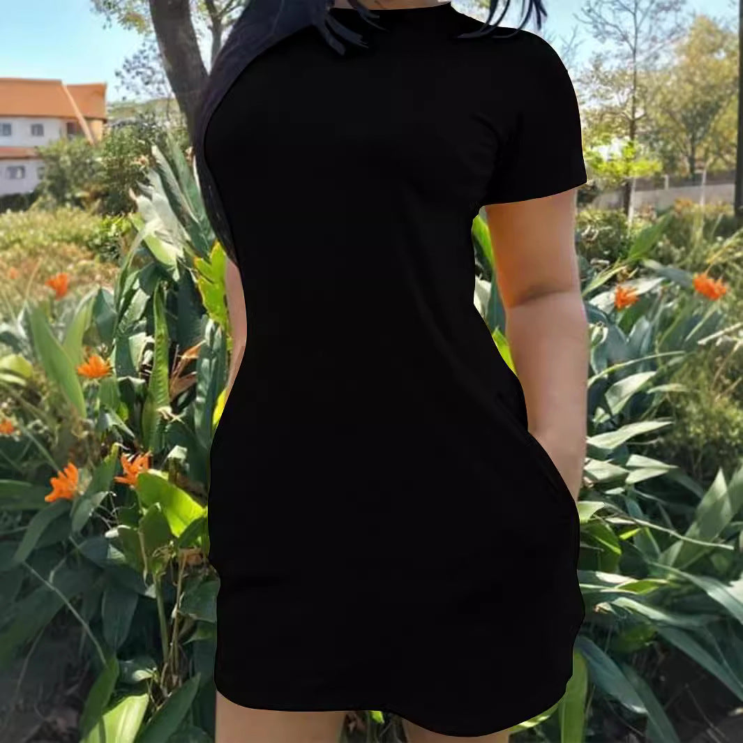 Ladies casual leisure dress with practical pockets and round neckline Ivyshape