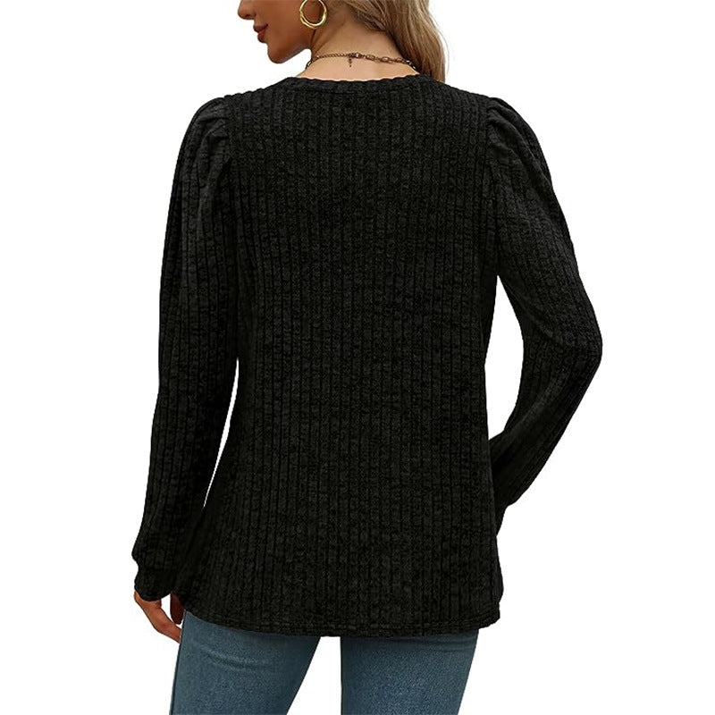 Women Structured Sweater with Puff Sleeves Ivyshape