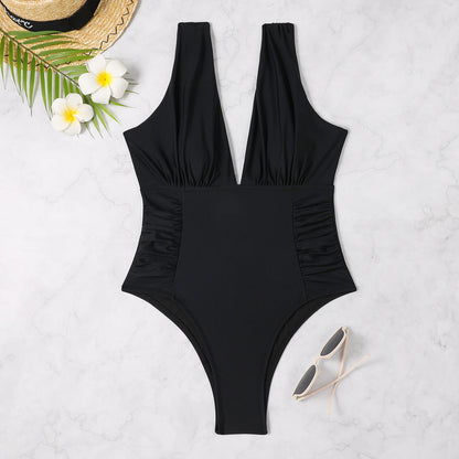 Women's One-Piece Swimsuit with Deep V-Neck and Gathering Ivyshape