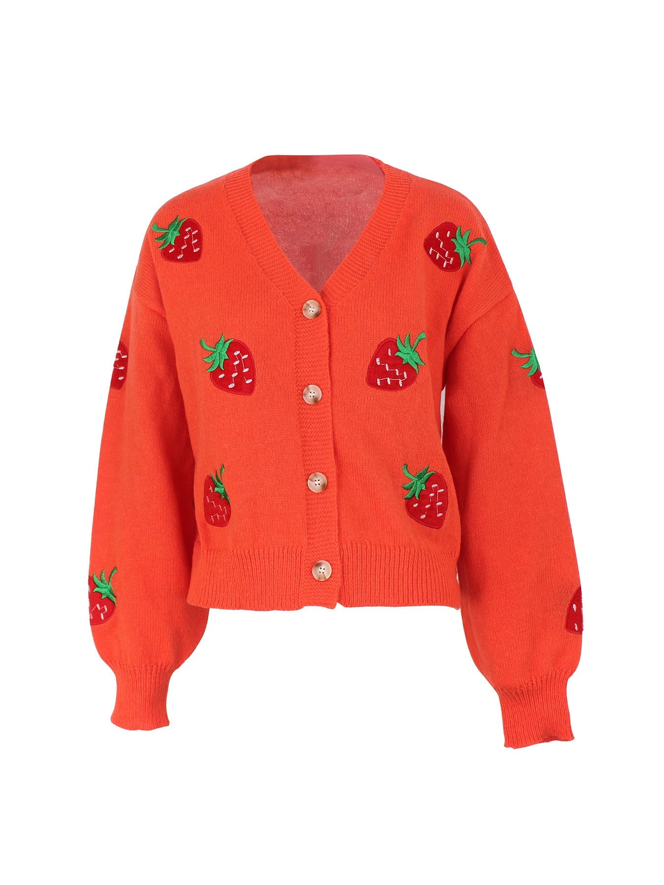 Women playful knit cardigan with strawberry embroidery Ivyshape